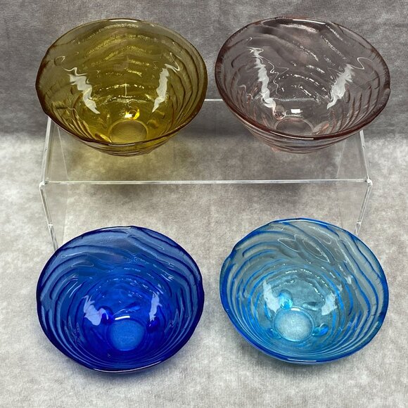 4 MYCO Swirl Textured Footed Glass Bowls Multicolored For Snacks Candy Or Nuts - Picture 6 of 8